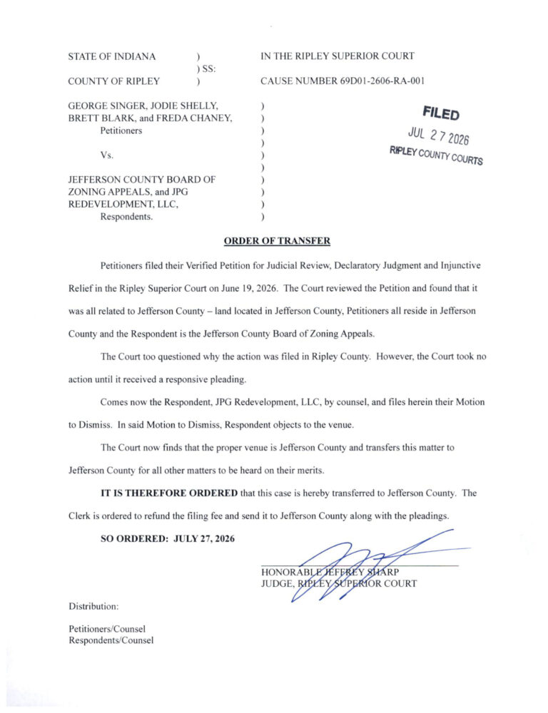 260727 Order Issued to Transfer