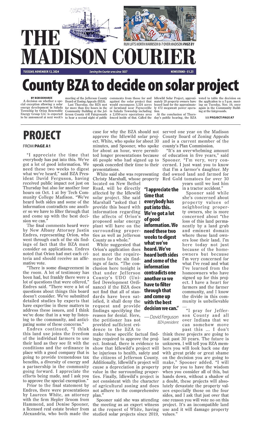 Madison Courier Article on 11/7/24 BZA Hearing