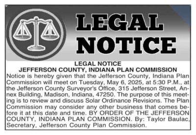 Plan Commission Meeting Notice for 5-6-2025