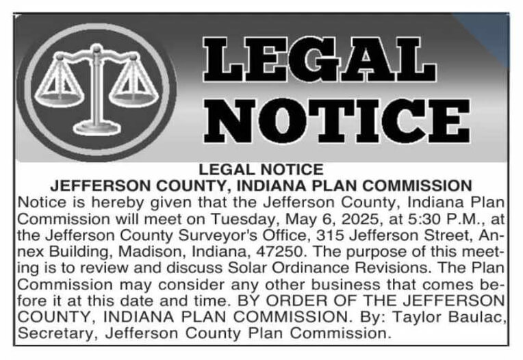 Plan Commission Meeting Notice for 5-6-2025